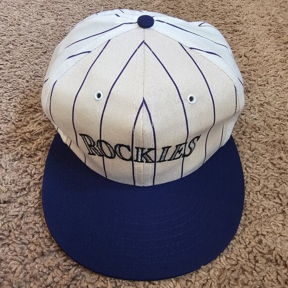 Other - Vtg Denver Rockies Invesco Baseball Cap Snapback Hat Pin Stripe Two Tone RN38106